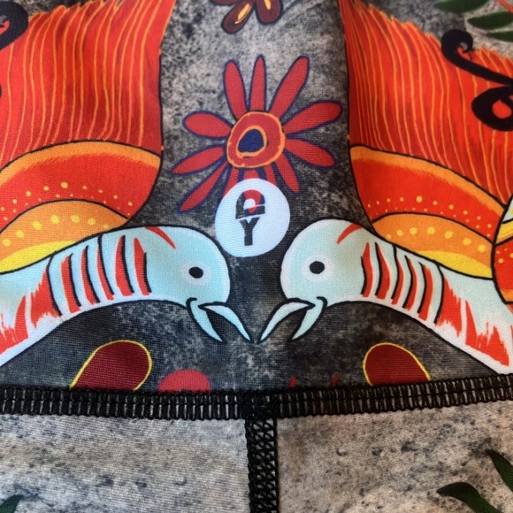 Yoga Democracy Diiso crop leggings orange blue bird peacock boho size L - Picture 4 of 5